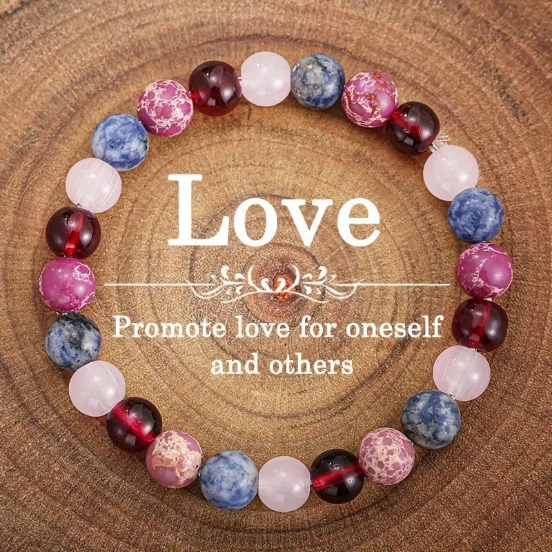 Healing Crystal Jewelry, Handmade Mixed Colors Energy Bracelet with a Natural Crystal and Stone Mix of Rose Quartz, Garnet & Sodalite for Self-Love and Romantic Connection, Attraction Bracelet, Natural Stones