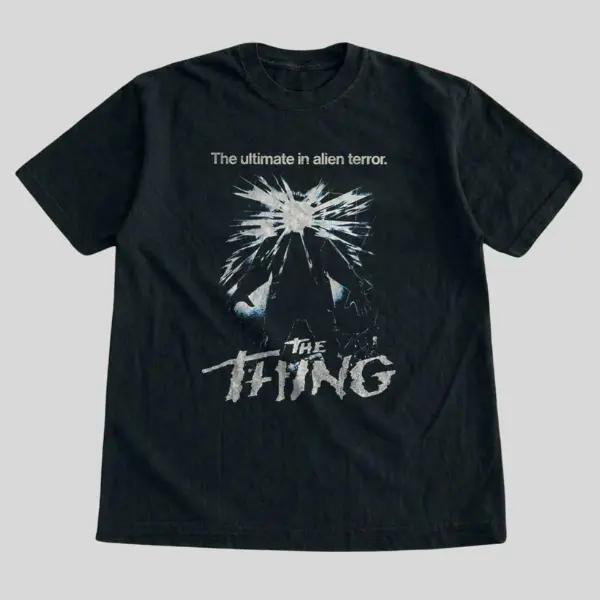 The Thing Black Graphic Tee, Vintage 80s Movie T-Shirt, Unisex Casual Streetwear Top