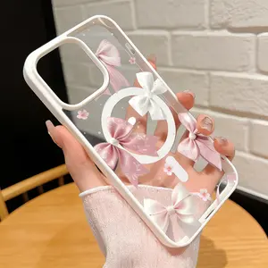 Bow Delight Dream Pattern Clear Magnetic Phone Case , Compatible with MagSafe Silicone Bumper Protective Cover For iPhone X XS 11 12 13 14 15 16 17 Pro Max Plus Air