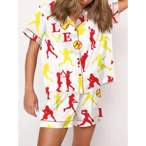 Softball Print Satin Pajama Set