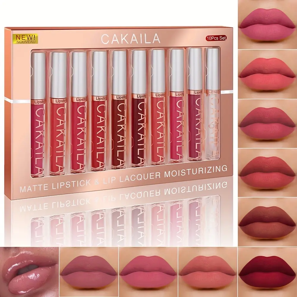 10 Pieces Matte Lip Glossy Set Long Lasting Lipstick Makeup Waterproof Non Sticky Matte Lip Glaze Beauty Cosmetic Holiday Gifts