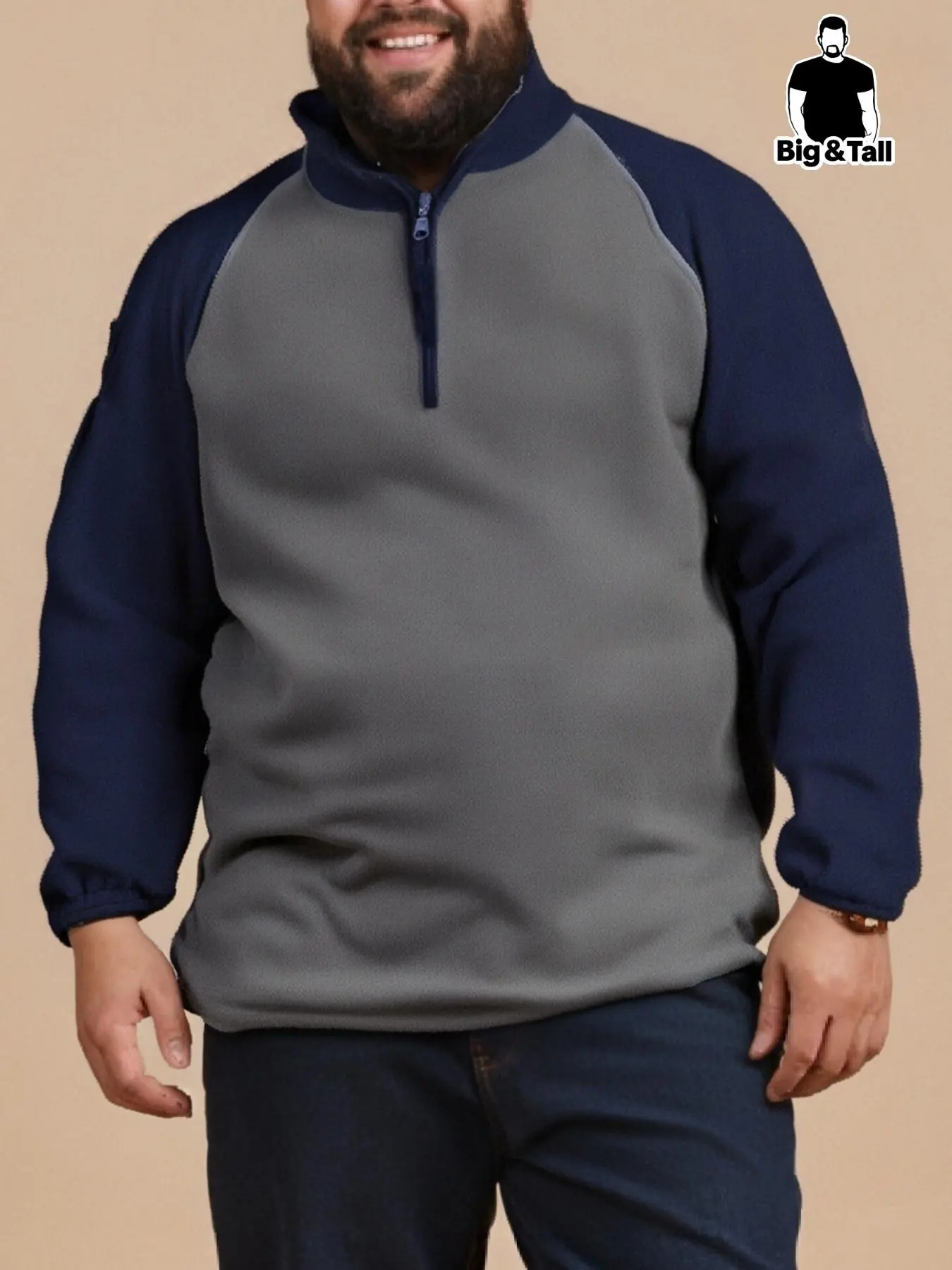 【Plus Size】 Solid Half Zip Up Henley Sweatshirt, Casual Regular Fit Long Sleeve Half Placket Pullover for Fall & Winter, Men's Clothes for Daily Wear