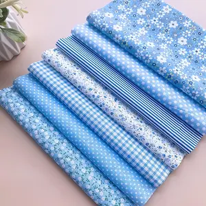 7pcs Blue Floral Print Cotton Bundle - Pre-Cut Quilting & Sewing Material for DIY Patchwork, Needlework Accessories, Handmade Doll Clothes, Bed Sheets, and Home Decor, Sewing Supplies Accessories