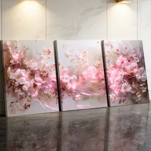 3 Counts Wooden Framed Canvas Painting, Elegant Pink Floral Blossom Images, Exquisite Poster, Perfect Gift, Decor For Living Room, Bedthroom, Modern Art, Fashion Family Poster, Wall Art Decoration, Decorative Artwork