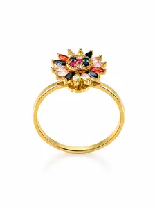 Women's Gold Plated Rotating Rainbow Flower Fidget Ring, Viral Anxiety & Stress Relief Jewelry, Fashion Costume Accessory Ring