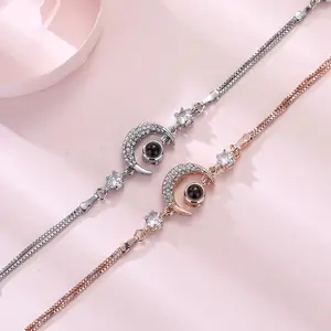 Dainty Moon Personalized Photo Projection Bracelet • Zircon Chain Bracelet Adjustable• Memorial Bracelets • Gift for Her