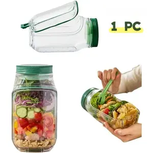 Portable Salad Box with Side Opening Lid, Leak-Proof Reusable Stackable Portion Control Food Prep Storage Container, Convenient Lunch Bowl for Office School Travel, Essential Kitchen Tool