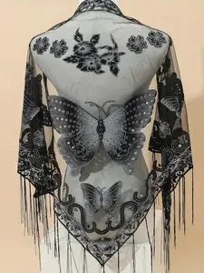 Women's Elegant Butterfly Pattern & Tassel Decor Boho Style Shawl, Fashionable Breathable Scarf for All Seasons, Casual Boho Versatile Scarf for Women