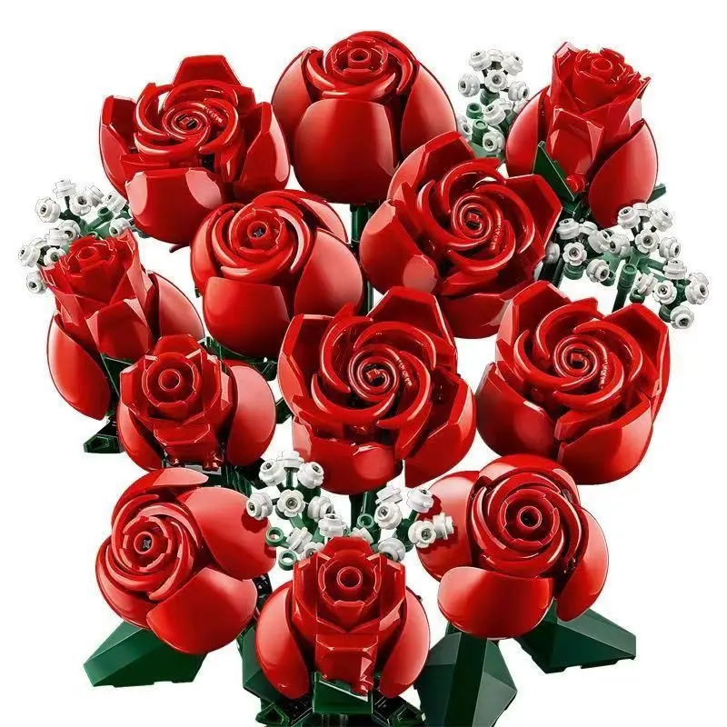 Classic Romantic DIY Artificial Rose Building Block Set, Adult Building Blocks, Valentine's Day & Birthday Gift, Home Office Decor, Couple Craft Project, Decorative Flowers, Diy Floral Decoration