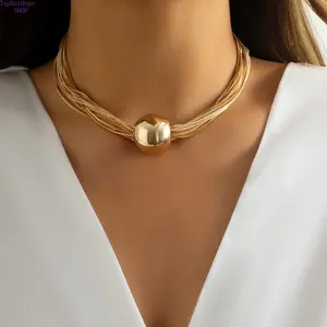 Women's Punk Multi-Layer Stackable Choker Necklaces, Geometric Ball Pendant, Bold Exaggerated Minimalist Niche Design, Adjustable Clavicle Chain, Trendy Streetwear Hip Hop Jewelry for Party & Daily Outfits,summervibes
