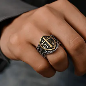 Men's Vintage Cross Shield Stainless Steel Fashion Ring - Funk Punk Machismo Metallic Knight Jewelry for Costume Accessory Use, Fashion Rings