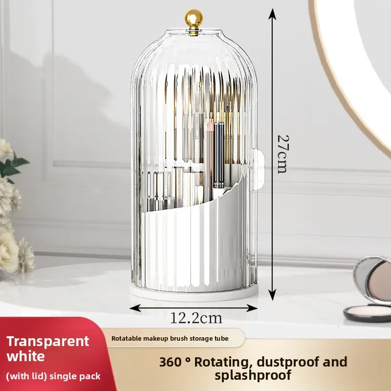 360-Degree Rotatable Transparent Dustproof Classic Round Beauty Organizer with Silicone Base, Drawers - Boxed Eco-Friendly Tabletop Vanity Storage, Home Supply