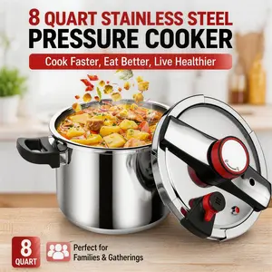 8 Quart Stainless Steel Pressure Cooker, Extra Large Capacity Stovetop Pressure Pot, Induction Compatible, Solid Thickened Construction, Secure Pressure Venting Design, Ideal for Family Meals & Party Gatherings