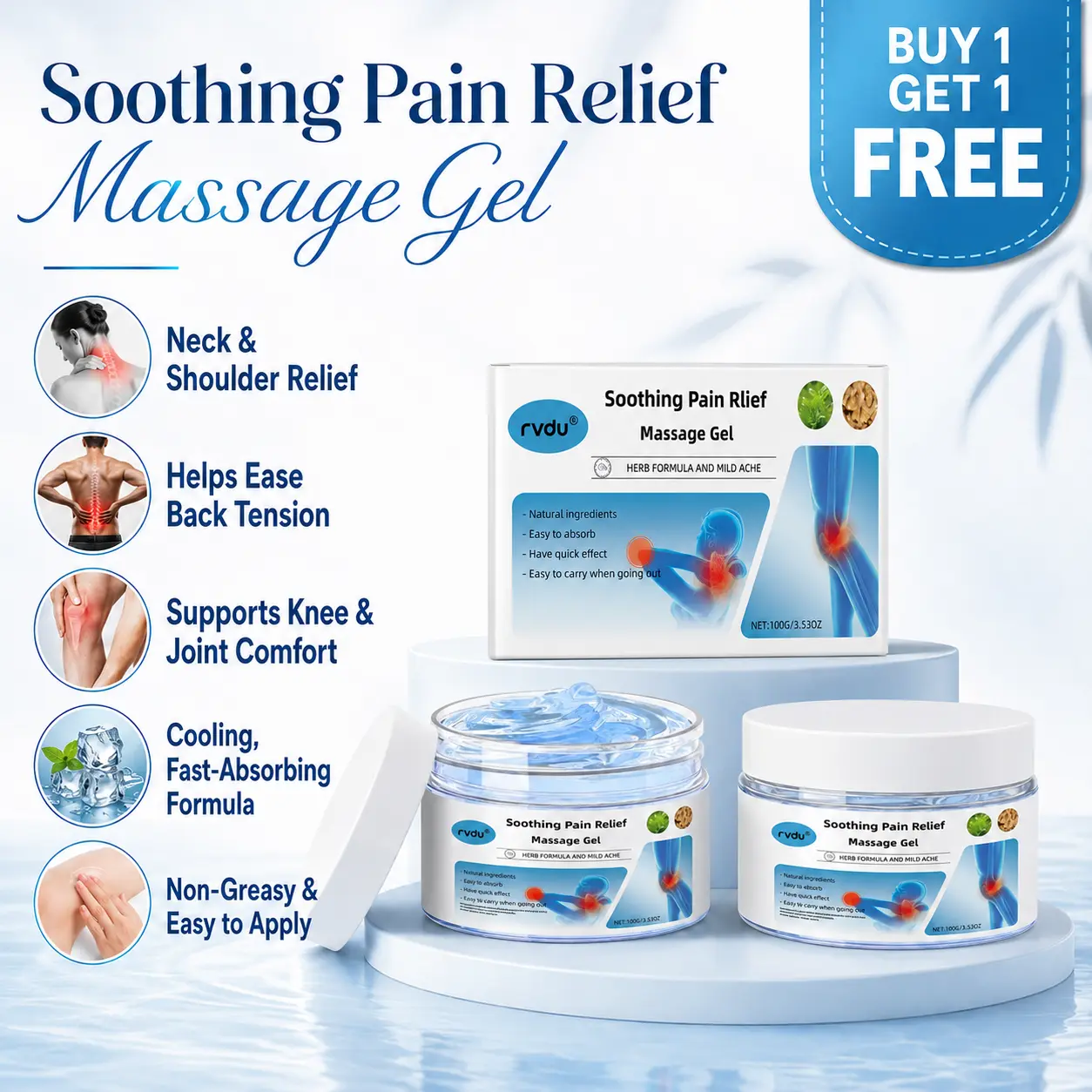 Rvdu Joint Care Gel - Buy 1 Get 1 Free, Refreshing Massage Gel for Knee, Neck, Shoulder & Body Care
