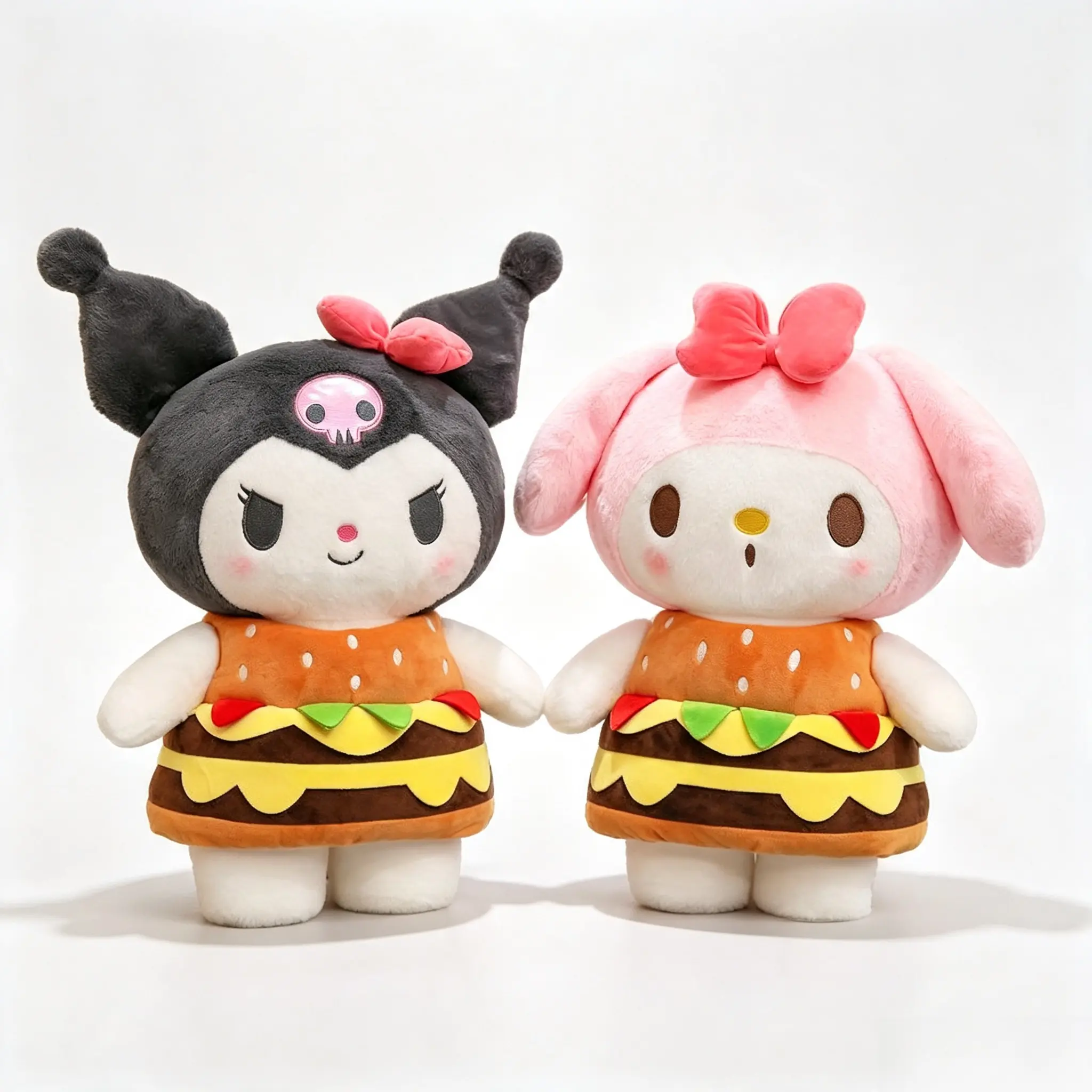 Sanrio My Melody Kuromi 17.7 Inch Cute Hamburger Plush Doll, Kawaii Burger Costume Stuffed Toy, Soft Fluffy Cartoon Toy, Bedroom Decor & Gift For Girls