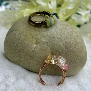 Gemstone Wire Wrapped Ring with Rose Color Wire and Brown Wire Color Unique Design Jewelry Piece