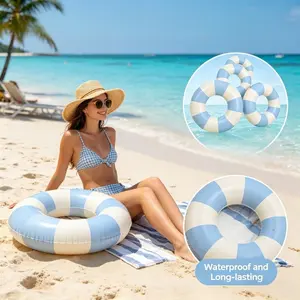 1pc striped inflatable swimming ring, leak proof PVC swimming pool float ring, children's and adults' universal safe swimming auxiliary equipment, waterproof and durable float ring, suitable for beaches, pool parties, and summer water play
