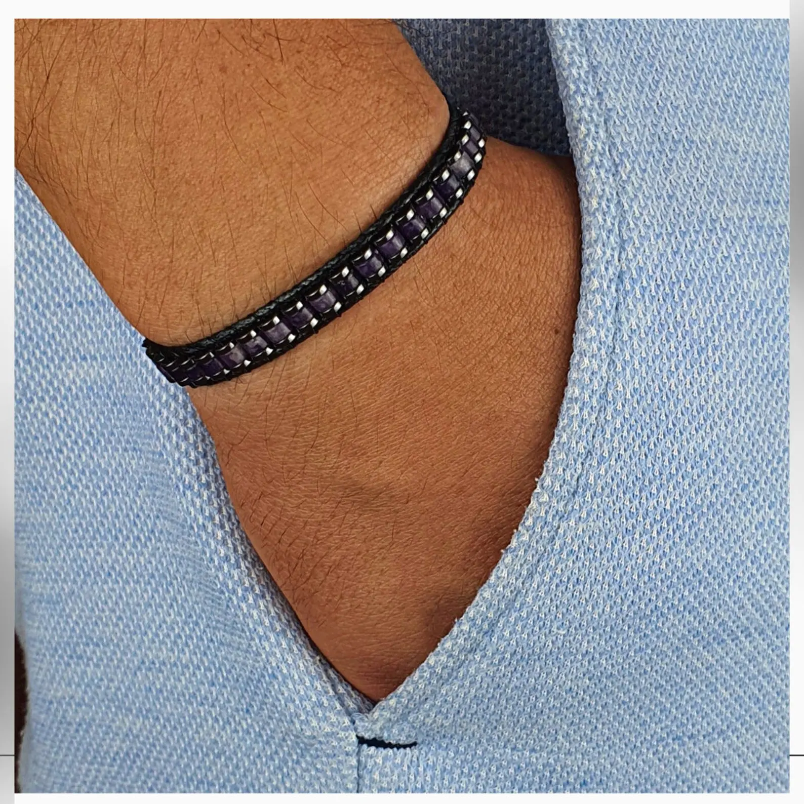 Handmade Natural Amethyst Hematite Purple Crystals Bracelets - Natural Unique Gemstone Adjustable Cuff Armlet for Adults, Ideal for Birthday, Father's Day Gifts