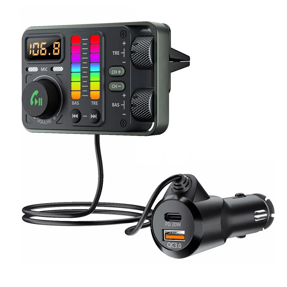 Car FM Transmitter, AUX Audio Adapter, Adjustable Sound MP3 Car Player, Type C PD 20W QC3.0 USB Fast Charging Car Charger, USB Mobile Charger, Electronic Smartphone Charger, Automotive