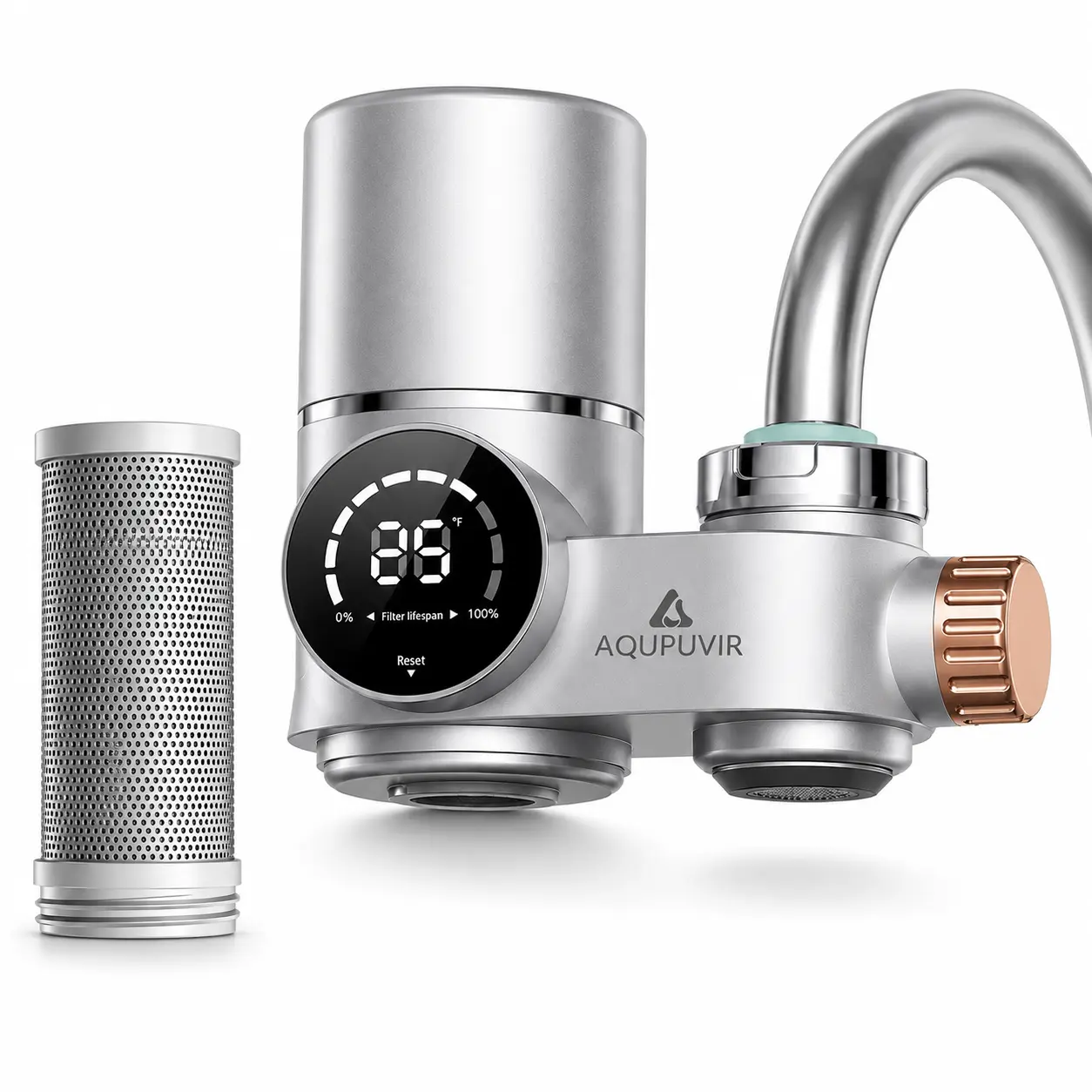 AQUPUVIR NSF/ANSI 42 Certified Faucet Water Filter, 3-Stage Kitchen Sink Filtration, LED Filter Life & Temperature Display, Dual Water Modes