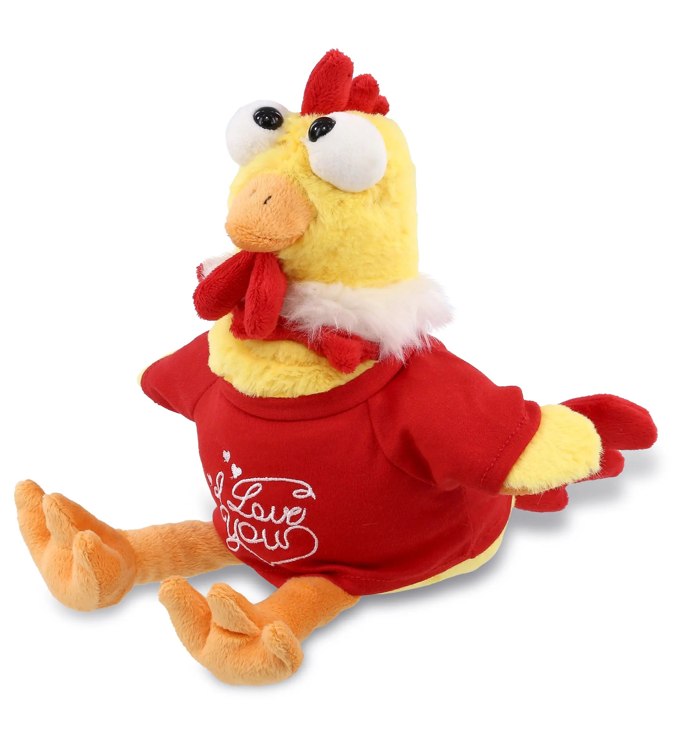 DOLLIBU Yellow Rooster Cuddly Stuffed Animal - 10.5l x 6w x 9.5h Super Soft Polyester Plush Toy, Red Shirt with "I Love You" Embroidery, 1 Dollibu Stuffed Toy with Clothes for Birthday, Boyfriend