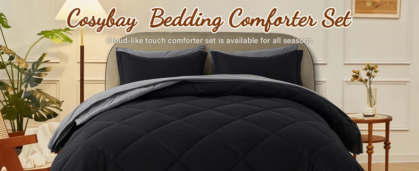 Cosybay Premium Queen Size Comforter Set 7pcs, All Season Quilted Down Alternative Duvet Insert Lightweight Breathable Reversible Design Luxury Hotel Warm Comforter with Anti-Clump Tech & 4 Tabs,Flat sheet,Fitted Sheet,Pillowcases,gift for christmas
