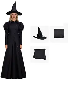 Women's Halloween Witch Costume Set, Dress + Witch Hat, Long Robe Role Play, Perfect for Party Holiday Occasions