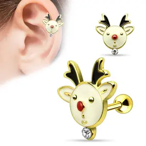 Gold Gemmed Reindeer Cartilage Barbell