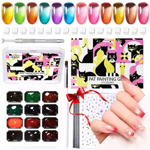 GELLAKTIK 12 Colors Jelly Patting Nail Gel Polish Kit, Ombre Painting Gel Palette with Sponge Applicators for Blush Blooming Floral Aura French Manicure DIY Nail Art Palette