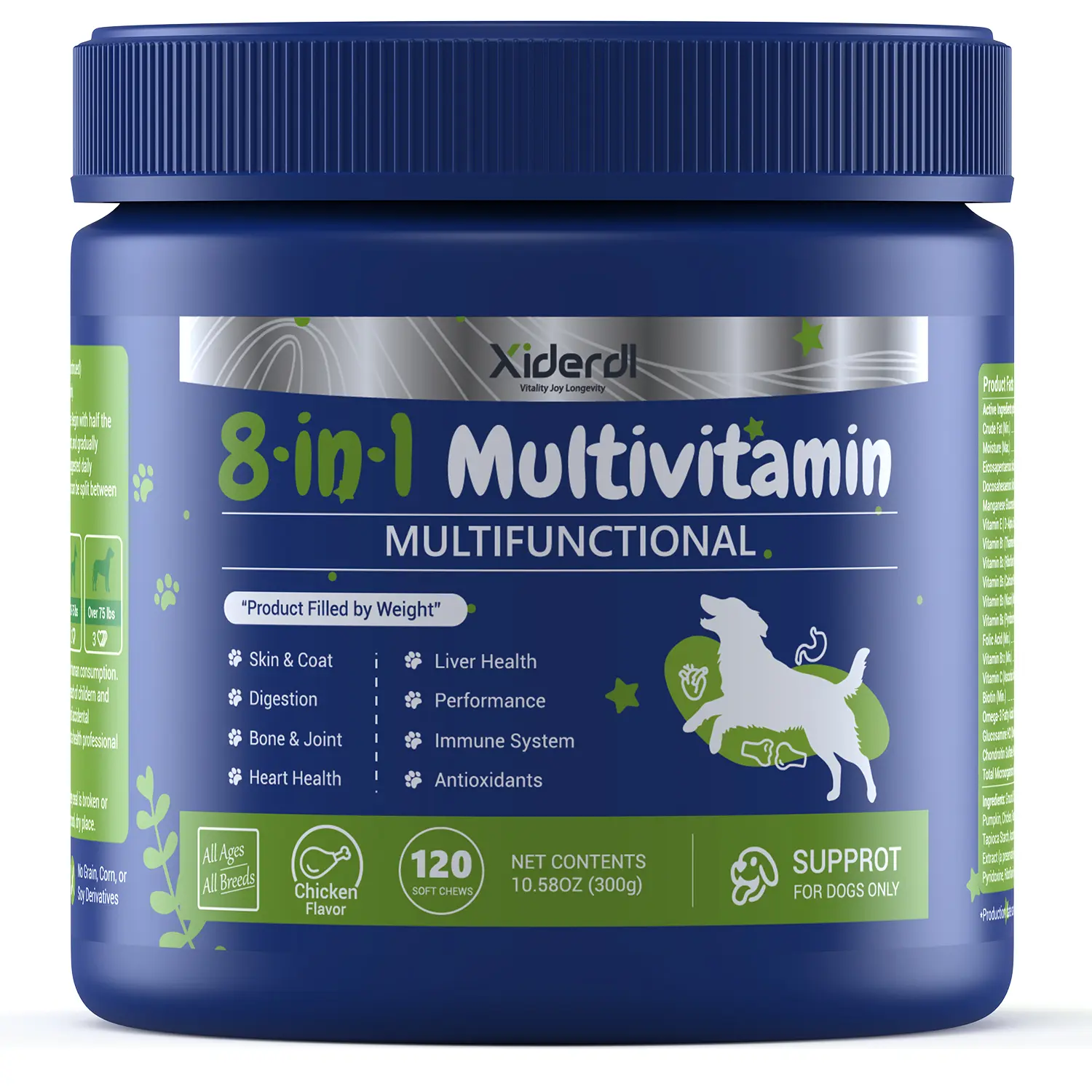 Petlovers 8-in-1 Dog Multivitamin Soft Chewable Supplement - Glucosamine, Joint Health, Fur & Skin Care, Probiotic Gut Care, Heart Wellness, Immune Support, Maintains Strong Cartilage - 120 Count, Immunity Boost
