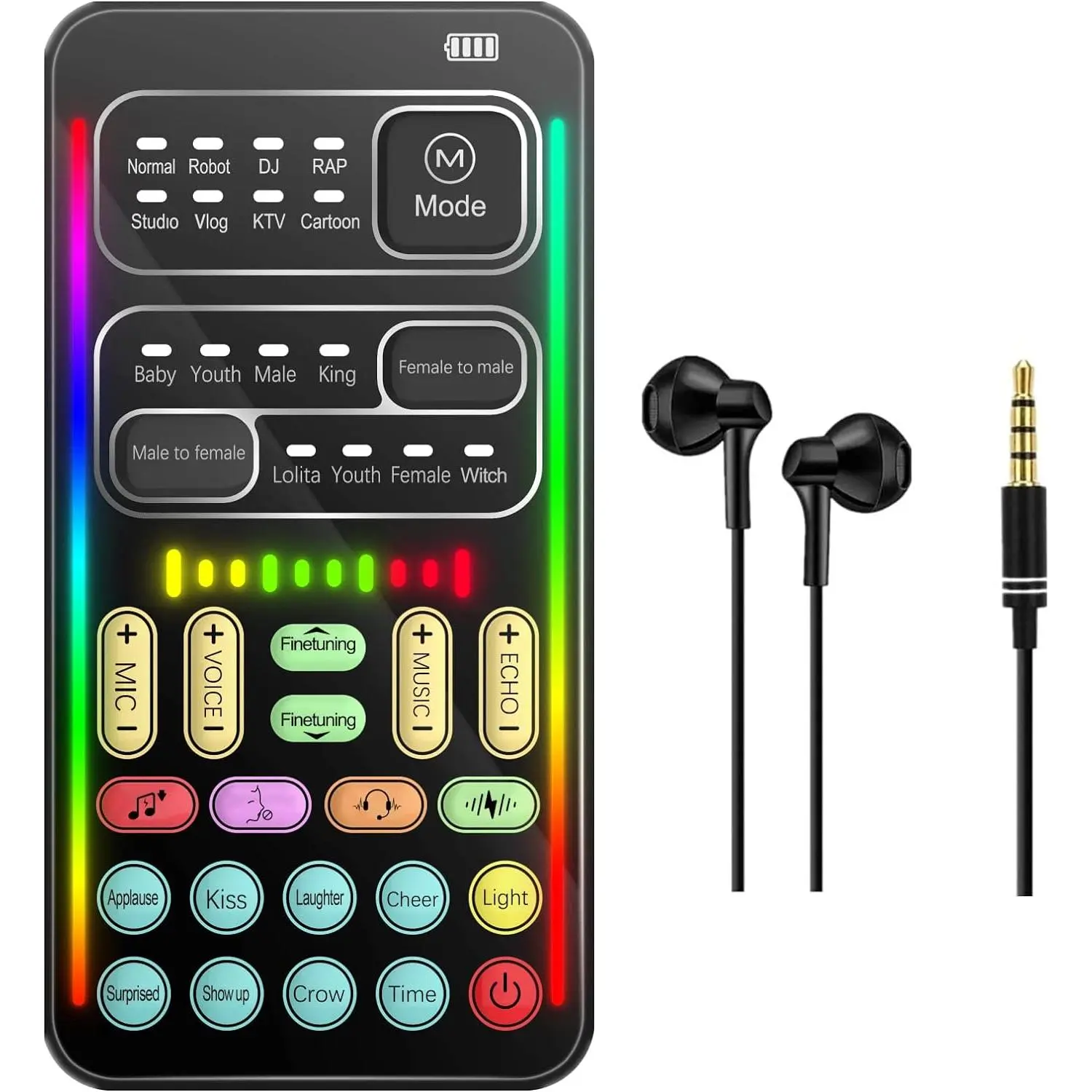 Portable Voice Changer, 2rd Generation i9 Live Sound Card, Cool Lights Sound Board - Voice Disguiser/Modulator for PS4/PS5/Xbox One/PC/Phone/Laptops with Adjustable Voice Functions