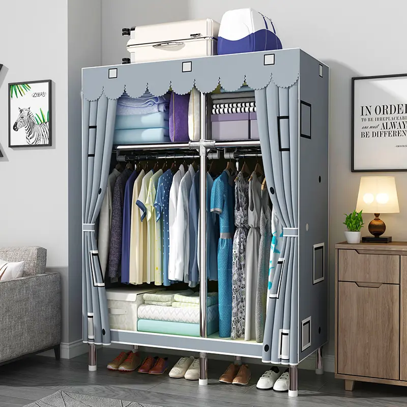 Simple wardrobe,bedroom, household use, 23mm full steel framespray painting, storage, wardrobe,rental room,economical assembled cloth wardrobe
