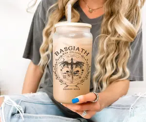 Fantasy Book Lover Glass Cup with Lid and Straw 16 oz, Fourth Iced Coffee Cup, Wing Glass Tumbler, Romantasy Stylish Mug Drinkware