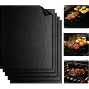 Grill Mats for Outdoor Grill - Set of 5 Grilling Mats for Gas Teflon Non-Stick BBQ Accessories on Gas Charcoal and Electric 15.75 x 13 Inch, Black