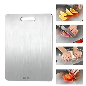 One stainless steel double-sided cutting board, Durable chopping board, suitable for kitchen preparation for fruits, vegetables, and various meats, small kitchens, campers. Easy to clean, with a smooth surface and rounded edge, Durable Cutting Boards