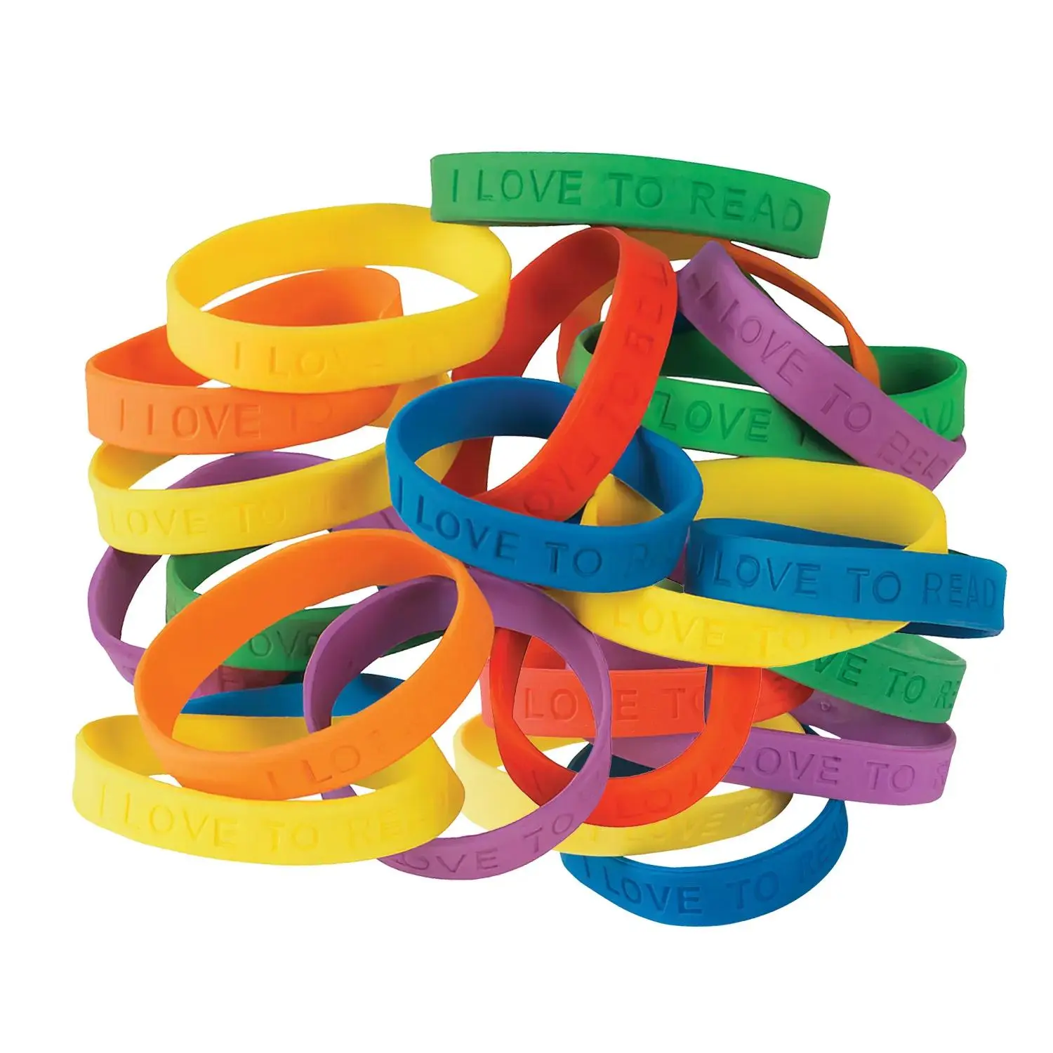 Classic Solid Color Rubber Bracelets - 7.25 in, 24 Pc, No Multicolor, Celebrate Friendship, Encourage Reading, Good Book Rewards Fashion Accessory Bracelet