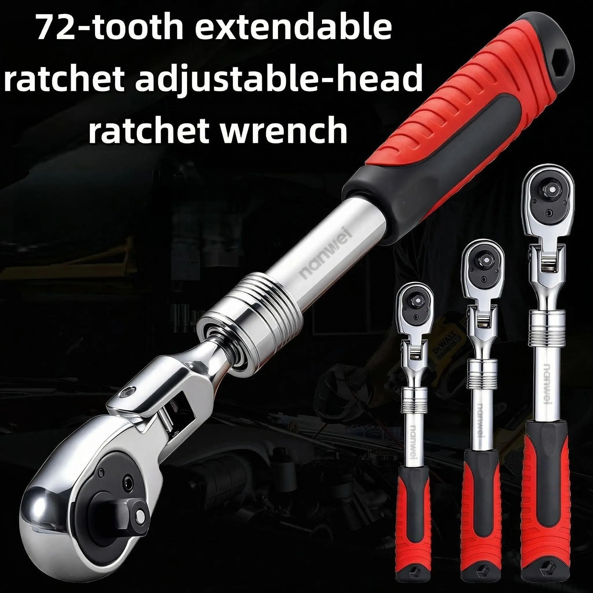 2026 NEW 3Pcs Extendable Flex Head Ratchet Wrench Set, 1/4" 3/8" 1/2" Drive 72 Tooth Telescopic Swivel Ratchet Handle, High Torque Reversible Socket Wrenches with Non-Slip Grip for Auto Garage DIY Repair