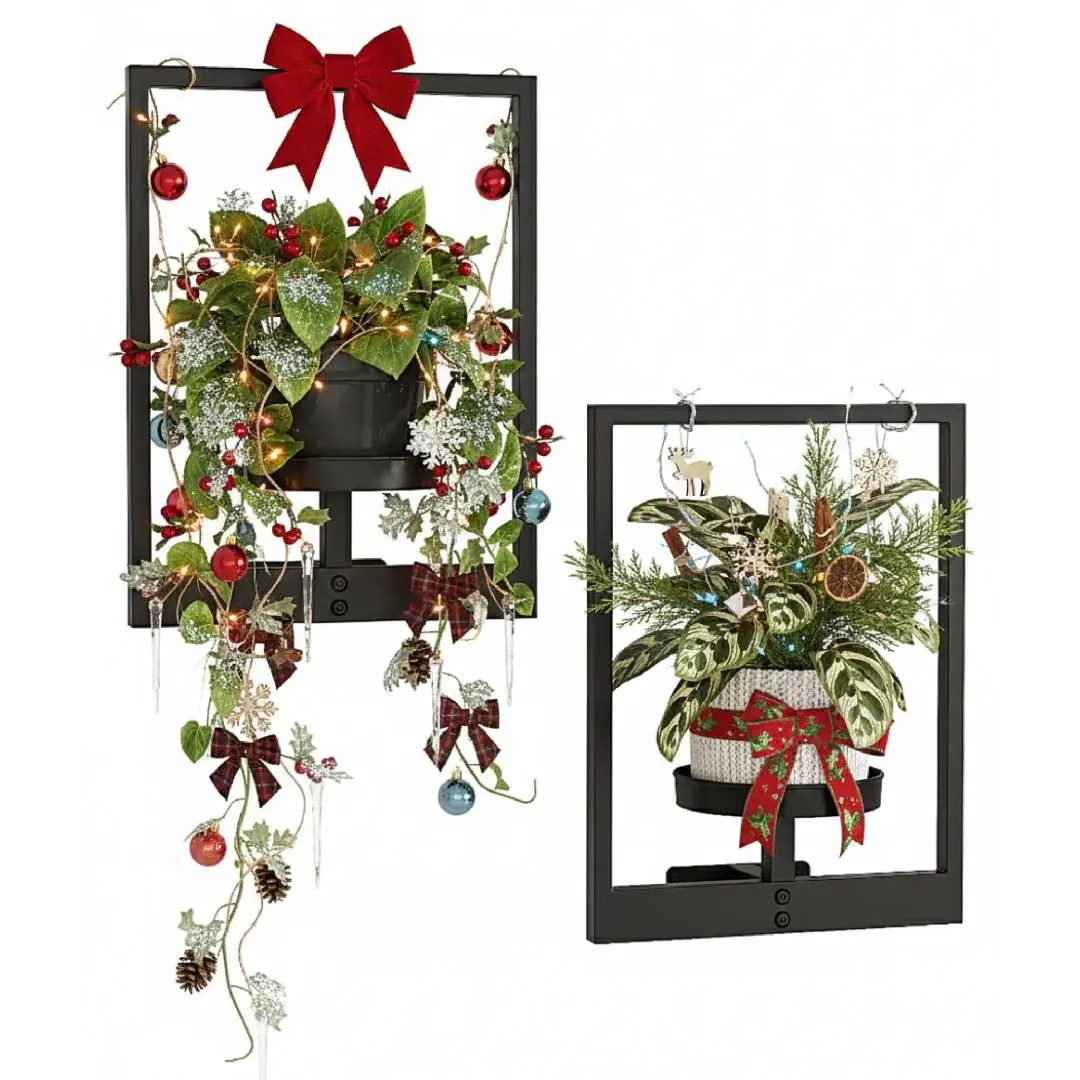 Bamworld 2-Pack Modern Black Metal Plant Pot Racks - Wall-Mounted Wall Decor Shelves with Switch, Hanging Vines, Easy Installation, Indoor/Outdoor Home Supplies Gift (Plant Stand, Photo Frame Compatible), Modern Plant Pot, Hanging Plant Vines