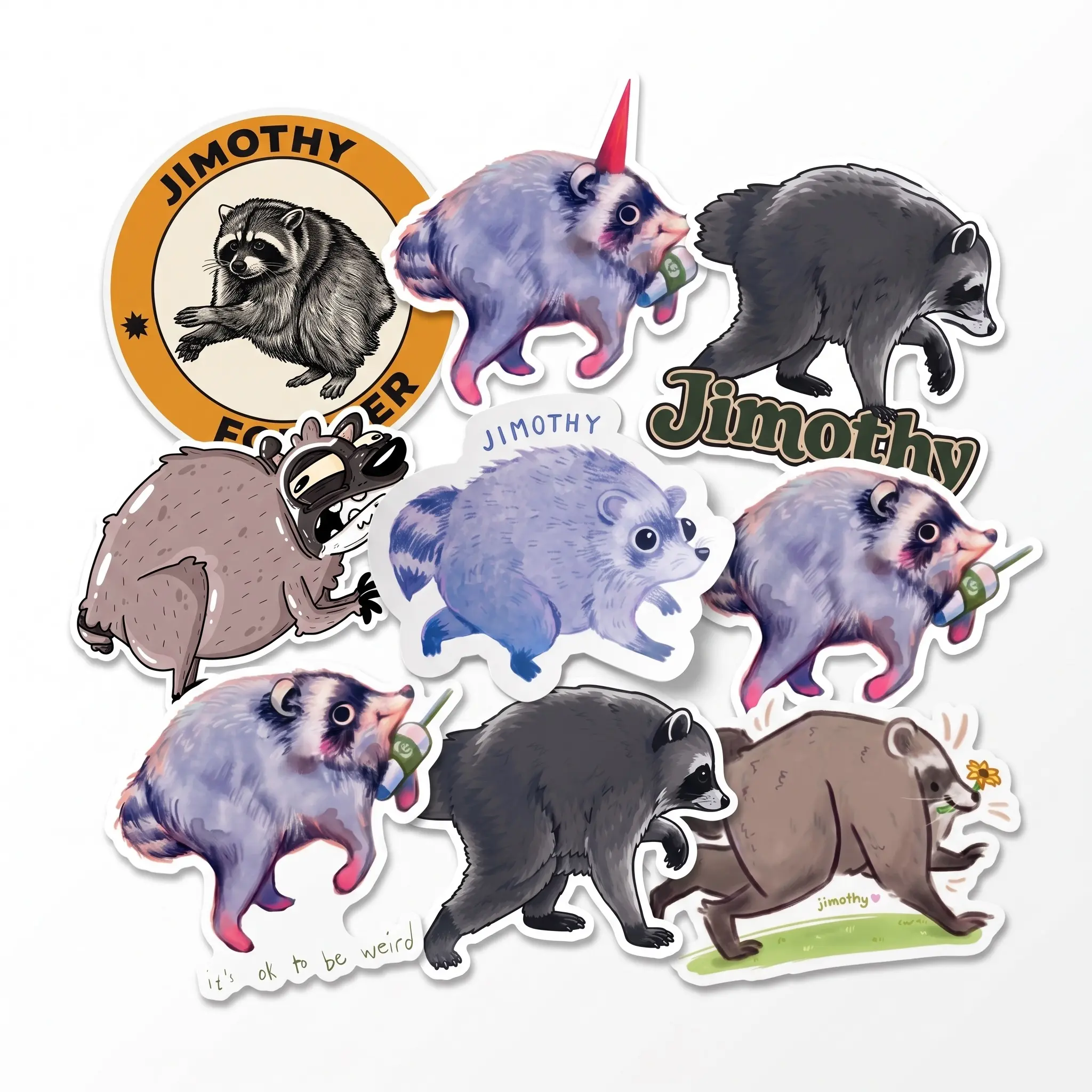Jimothy Cute Sticker Collection, Funny Raccoon Vinyl Decal, Cute Animal Sticker, Waterproof Laptop Sticker, Funny Animal Gift