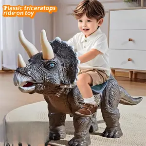 2025 TikTok Viral! Ride-On Triceratops Dinosaur Toy |     Electric Scooter with Lights Sounds - Rideable Kids Sliding Toy, Parent Push Handle, Perfect Birthday Gift for Boys