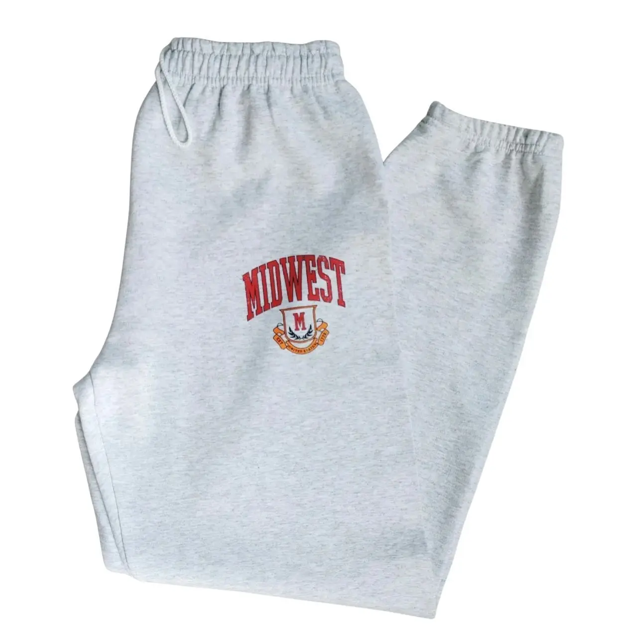 Midwest Logo Sweatpants, Distressed Varsity Joggers, Ash Gray Oversized Gildan Sweatpants, Unisex Drawstring Lounge Pants T