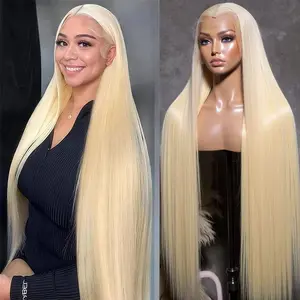 36 Inch 613 Lace Front Wig Human Hair 13X4 Blonde Straight Pre Plucked 180% Density