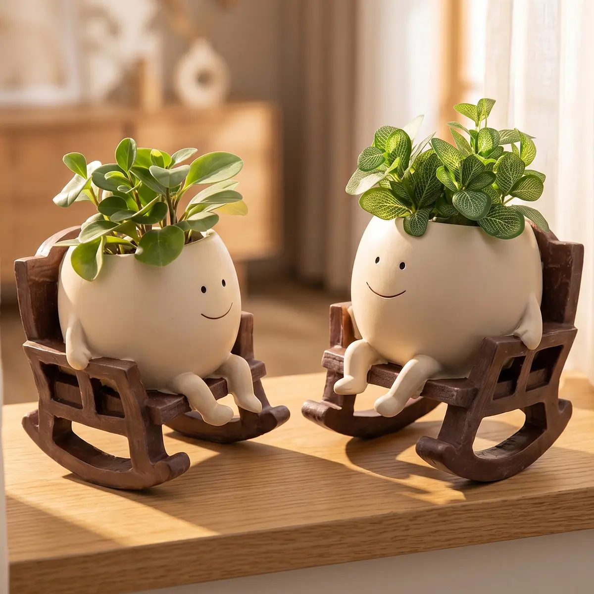 Cute Cartoon Design Resin Flower Vase, Chair Shape Decorative Planter with Drainage Hole, Home Office Desk Plant Holder, Home Decor Pots, Modern Home Decoration