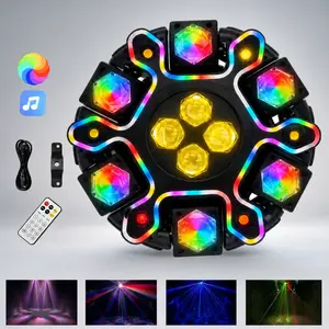 200W Moving Head DJ Light - 12-Arm Lighting Structure RGBW LED Aluminum Body, 4-in-1 Bee Eye RGBW Effect, Red/Green Laser, White & Amber Strobe, DMX-512 & Remote for Home Color Changing Commercial Lighting