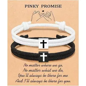 2pcs Adjustable Rope Cross  Braided Christian  for Men Women Teen Girls Fashion Jesus  Christian Baptism  bracelet fashionable stainless monday holiday affordable christmas birthday  Heart Rate Couples Set Day Necklace Collarbone Chain party gift
