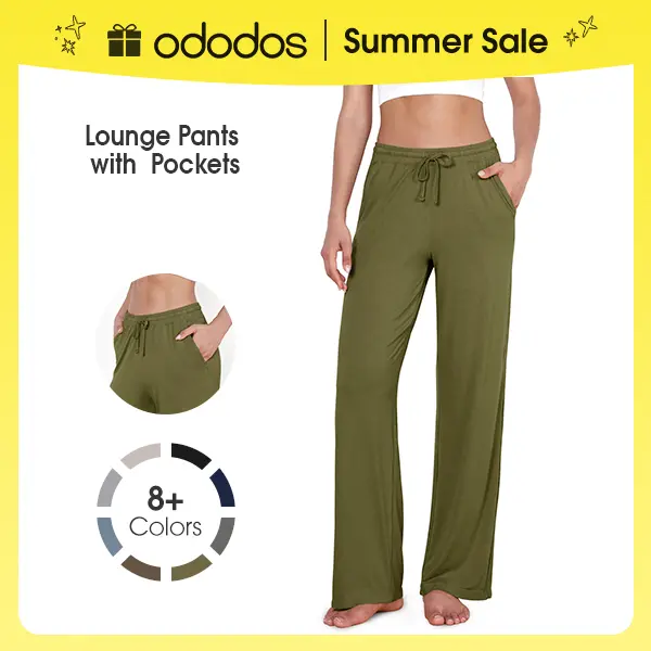 ODODOS Women's Lounge Pants with Pockets Drawstring Lightweight Loose Comfy Casual Pajama Pants-28/30" Inseam
