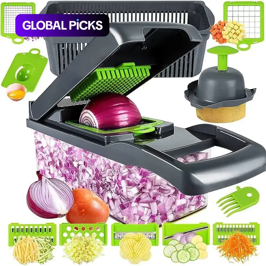 15-in-1 Multifunctional Vegetable Chopper & Slicer Set, Kitchen Food Prep Tool with Multiple Blades, Onion, Potato & Garlic Dicer, Veggie Cutter, Kitchen Accessories #GLOBAL PICKS