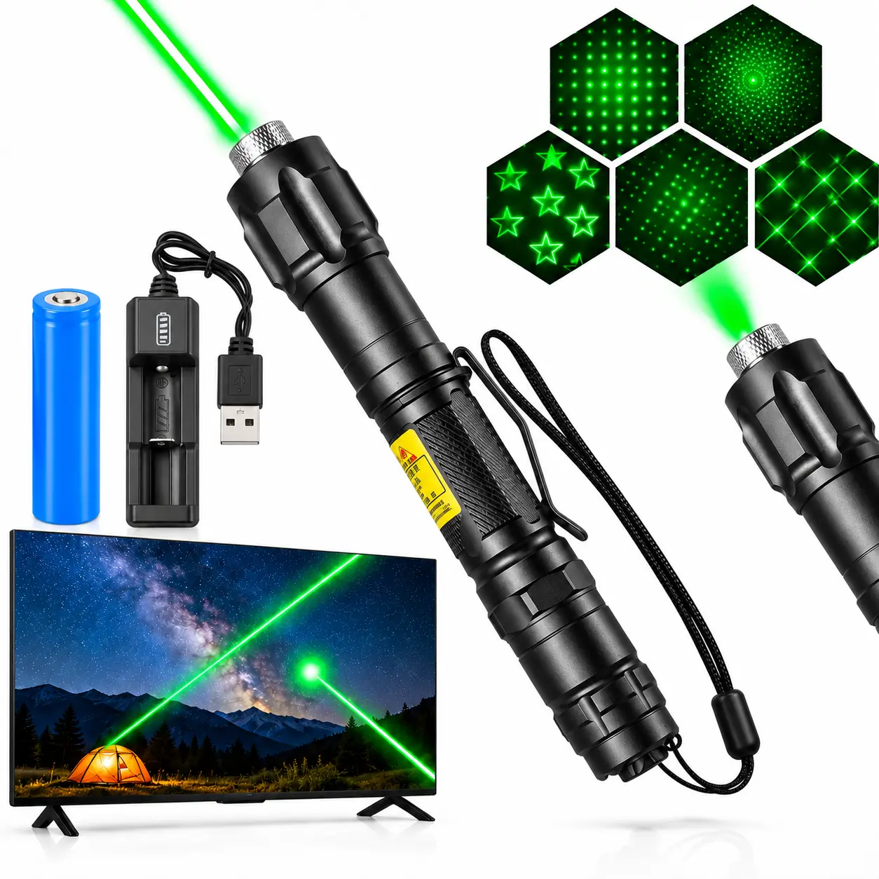 Battery-Powered Laser Pointer Pet Teaser & Training Toy, Dry Battery-Operated, Low-Power Safe Bright Green Light, Line/Gypsy Modes, Indoor Wall Projection Torch for Pet Training