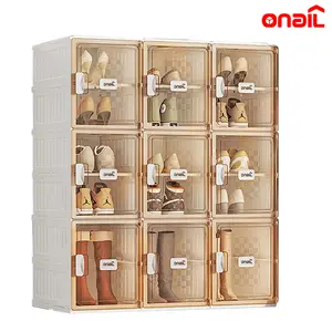 ONAIL Portable Folding Shoe Organizer Storage Box with Magnetic Clear Door, Sturdy Easy Assembly, Large Sneaker Cabinet Bins, Foldable Design Acrylic Display Case Racks