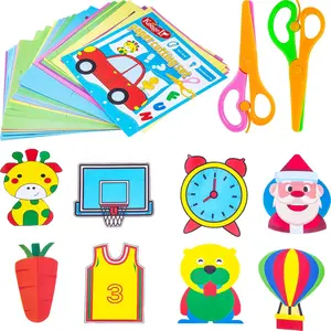 Toddler Training Scissor Practice Kit 120 Sheets Paper Cutting & 2 Safe Blunt Tip Scissors for Kids & Children Toddler Hand-Eye Coordination Preschool Art Cutting Skills Activity